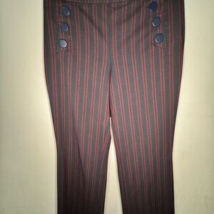 LOFT Black and Red Striped Pants with Button Accent